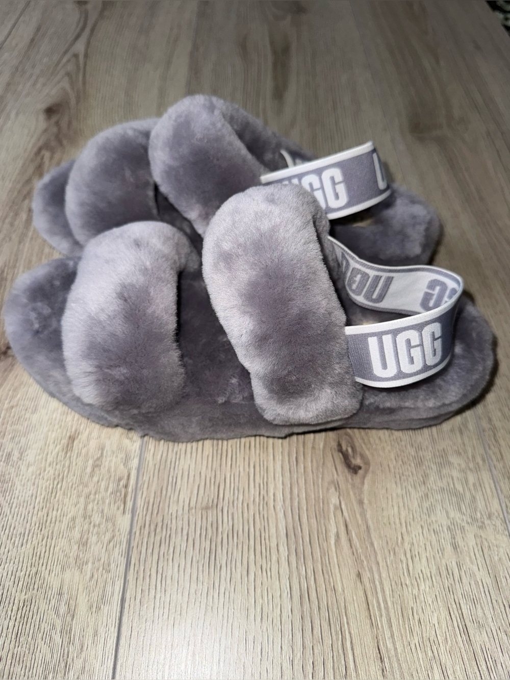 UGG Australia oh yeah fluff grey gray slippers sandals shoes - Picture 4 of 5